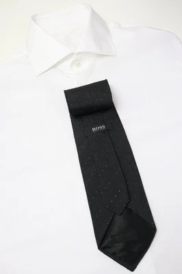 Corbata Hugo Boss Para Hombre Talla Única Negra Clásica Con Puntos 100% Seda - Imagen 1 de 4