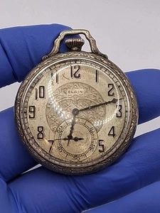 Elgin 15 Jewel Taschenuhr um 1932 Silber geätztes Gehäuse Grade 315 Model 3 - läuft - Bild 1 von 10