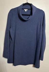 J Jill Cowl Neck Tunic Sweater Womens Large Ribbed Long Sleeve Blue Cotton Blend - Picture 1 of 6