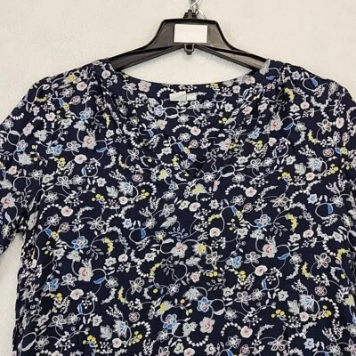 Gap Womens M Long Sleeve Navy Pullover Floral Blouse V-Neck Cottagecore Boho VTG - Изображение 1 из 4