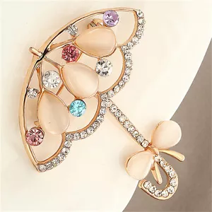 Opal and Rhinestone Umbrella Brooch Pin Cute Korea Style Brooches for Fra·:J - Picture 1 of 9