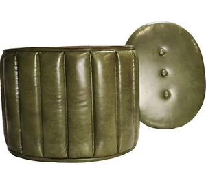 Vintage Mid Century Hettrick Green Stuffed Vinyl Sewing Storage Box Ottoman 15" - Picture 1 of 12
