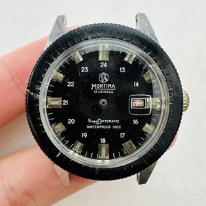 RARE MORTIMA DE LUXE DIVER WATCH PARTS/REPAIR Vtg Wrist Swiss Old 17 Jewels - Picture 1 of 14
