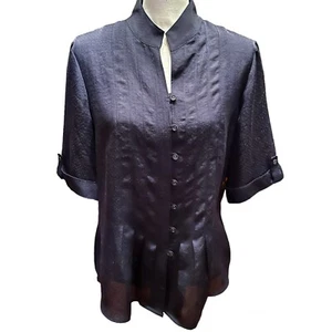 Coldwater Creek blau strukturiertes Hemd vorne mit Biesen Misses Medium 10-12 neu mit Etikett UVP $ 49,95 - Bild 1 von 15