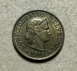 1918 Switzerland 5 Rappen - Brass coin - High grade - Picture 1 of 2