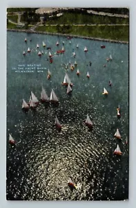 Milwaukee WI-Wisconsin barca a vela nel bacino dello yacht cartolina ricordo d'epoca - Foto 1 di 2