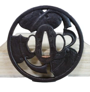Tsuba guard Kinai sign name Aoi Tokugawa family crest Samurai sword fitting - Picture 1 of 9
