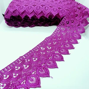 1m Purple Fuschia embroidered guipure lace bridal dress trim - Picture 1 of 1