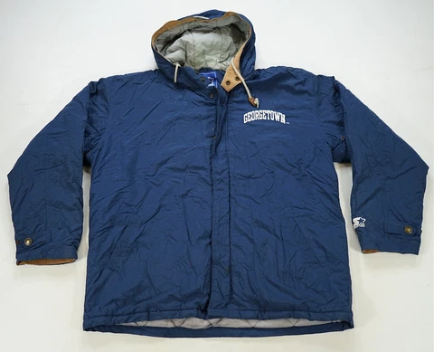 Rare Vintage STARTER Georgetown Hoyas NCAA Hooded Puffer Parka Jacket 90s SZ XL Cover