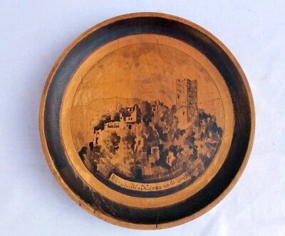 ASSIETTE BOIS VIDE POCHES - PYROGRAVURE - ALSACE  RIBEAUVILLE - VINTAGE - Photo 1/3