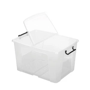 65L Extra Large Clear Plastic Container Storage Box With Carry Handle and Lid UK - Picture 1 of 5