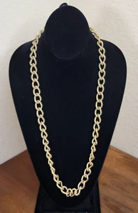 ERWIN PEARL 80's TEXTURED GOLD TONE CHUNKY CURB LINK 30" CHAIN NECKLACE - Picture 1 of 11