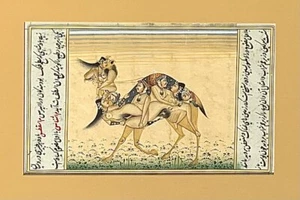 2 INDIAN CAMEL & ANTELOPE EROTIC COMPOSITE ANIMALS WATERCOLOR PAINTINGS MUGHAL - Picture 1 of 6
