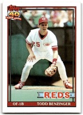 1991 Topps Baseball Card Todd Benzinger Cincinnati Reds #334