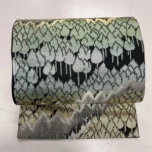 Japanese Antique Silk Fukuro Obi - Elegant Forest Design for Kimono & Decor - Picture 1 of 11
