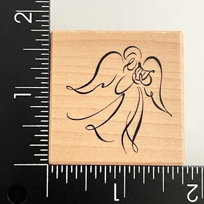 Sello de goma montado en madera PSX Brushstroke Angel Playing Harp D2435 Foto 1 de 3