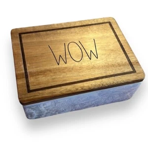 MOM or WOW box iridescent RAE DUNN ceramic with wooden lid storage Mother’s Day - Picture 1 of 6