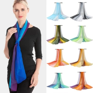 Soft Retro Plain Neck Hair Scarf Tie Thin Small Chiffon Silk Gradient Color - Picture 1 of 31