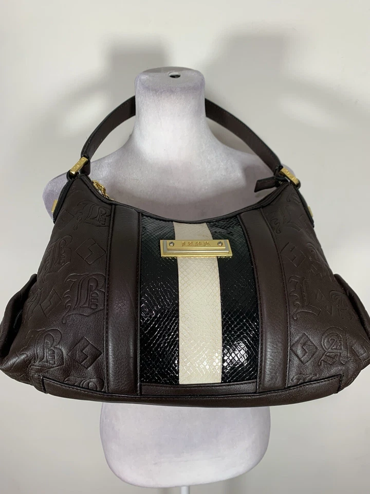 Bolso de hombro hobo a rayas de cuero en relieve L.A.M.B para mujer usado, pero parece nuevo Foto 1 de 4