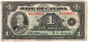 1935 Bank of Canada $1 Dollar Note - Series B - VG - Foto 1 di 2