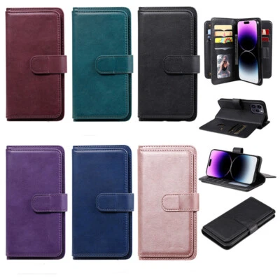 Funda tipo billetera de cuero con 10 tarjetas para iPhone 17 16e 15 14 Plus 13 12 11 Pro Max Foto 1 de 4