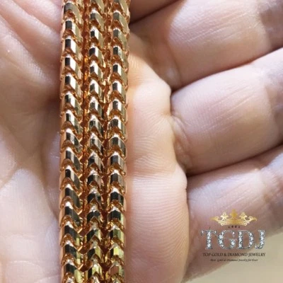 Corrente de ouro rosa 14k Franco redonda corte diamante 3mm (sólida) tamanho 24"-30" - Imagem 1 de 2