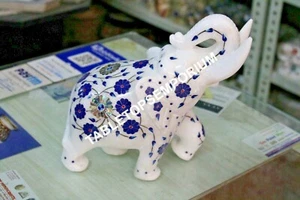 12" Beautiful Marble Inlay Elephant Lapis Lazuli Inlay Show Piece Decor H5718A - Picture 1 of 7
