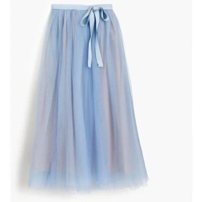 NUEVO CON ETIQUETAS J.Crew Falda de Baile de Tul en Azul Malla Transparente Plisada Cinta Cinturón Línea A 8 Foto 1 de 2
