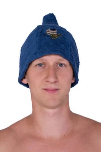Kit casa bagno cappello sauna 100% cotone cappello universale banja Schapka cappello sauna blu - Foto 1 di 5