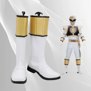 IN STOCK Tommy Oliver White Ranger Cosplay Shoes Boots - Picture 1 of 4