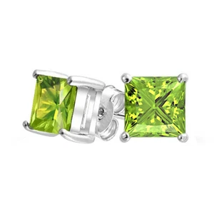 Simulated Peridot Stud Earrings in 14K White Gold Plated Sterling Silver - Picture 1 of 6