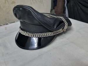 Schwarze Echtleder Biker Army Fetisch Peak Muir Kette Cap - Bild 1 von 8