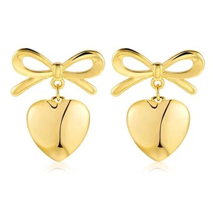 Gold Heart Earrings for Women Hypoallergenic Bow Studs Heart Drop Dangle Earr... - Picture 1 of 6