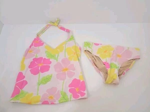 Lilly Pulitzer Pink Yellow Floral Print Halter Tankini Bathing Suit Size 4 - Picture 1 of 4