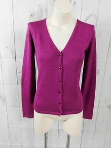 Cardigan Linda Allard Ellen Tracy viola metallizzato seta lana cashmere con bottoni S - Foto 1 di 4