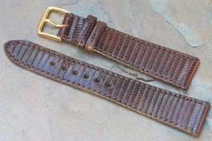 Correa de reloj vintage marrón oscuro genuino lagarto Teju 19 mm hecha en EE. UU. - Imagen 1 de 3
