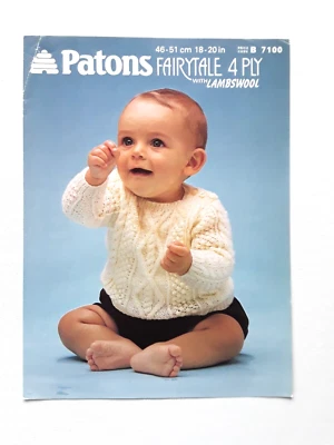 Vintage Patons Knitting Pattern 7100 Baby Sweater Size 18 - 20" 4 Ply Original - Image 1 of 2