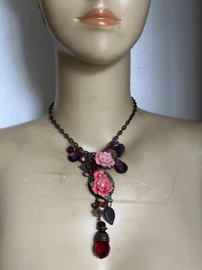 Romantic Vintage French Creator Necklace - Grapes of Pink Roses, Faceted Glass - Picture 1 of 8