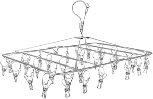 Drying Rack, 52 Clips Stainless Steel Laundry Drying Rack Folding Sock, Underwea - Picture 1 of 12