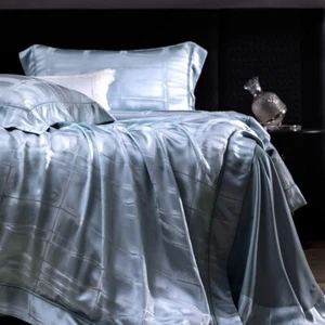 Bedding Set 4pcs Nature Silk Blend Duvet Cover Flat Sheet 2 Pillowcases Jacquard - Picture 1 of 19