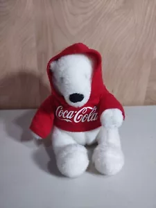 Coca Cola Eisbär mit rotem Pullover Hoodie bestickt Coke Logo Plüsch - Bild 1 von 7