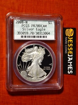 2008 W PROOF SILVER EAGLE PCGS PR70 DCAM GREEN LABEL - Image 1 of 2