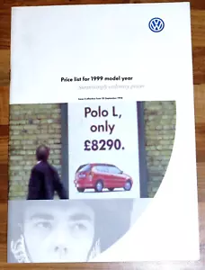 1999 VW PRICE LIST (A4 Size) Polo Golf GTI Cabrio Passat Sharan VR6 Syncro Carat - Picture 1 of 5