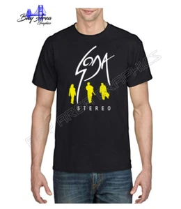 SODA STEREO T-SHIRT BLACK & WHITE CLASSIC DESIGN YELL/RED PRESHRUNK 100% COTTON - Picture 1 of 6