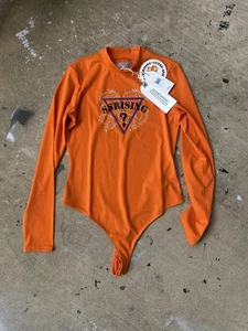 GUESS ORIGINALS X 88RISING Orange Long Sleeve Thong Body Suit Large EUC New - Picture 1 of 8