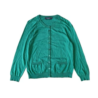 DOLCE&GABBANA 经典女式 100% 丝绸绿色设计师开衫 42 码 — 第 1/4 张图片