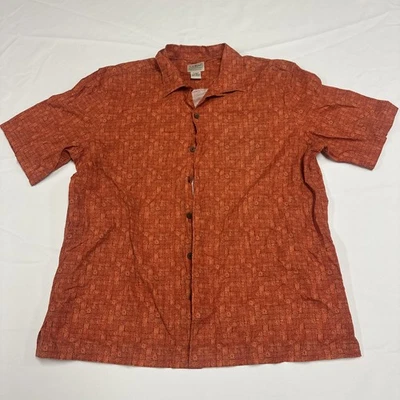 LL Bean Tropics Print Shirt Men's L OrangeCotton 1 Pocket Short Sleeve 300229 - Image 1 of 4