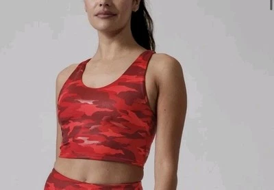 NUEVO Top corto estampado Athleta Ultimate D-DD XS rojo camuflaje de lujo acolchado extraíble  Foto 1 de 4