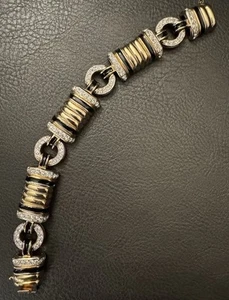Vtg Panetta Link Bracelet Gold Crystals Black Enamel 7” - Picture 1 of 5