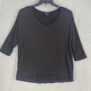 Eileen Fisher Womens Top Small Brown Scoop Neck 3/4 Sleeve Made in USA Stretch - Picture 1 of 7